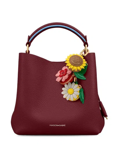 Maison De Sabre Sabrémoji Bloom Floral-embroidered Leather Charm In Burgundy