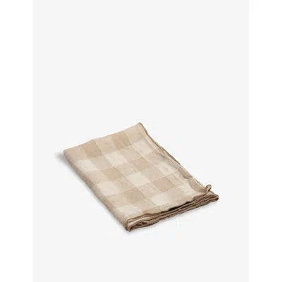 Maison De Vacances Creme Check-print Vintage Linen Napkin In Brown