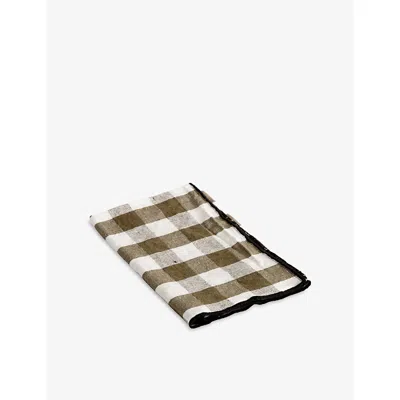 Maison De Vacances Kaki Mimi Vichy Linen And Cotton-blend Canvas Tea Towel
