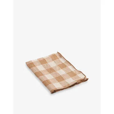Maison De Vacances Terracotta Check-print Vintage Linen Napkin In Brown