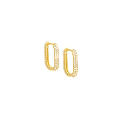 Maison Des Nus Women's Pavé Oval Huggie Earrings – 14k Gold-plated Diamond Hoops