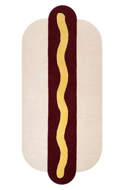 Maison Deux Kids' Hot Dog Wool Rug In Cream/maroon