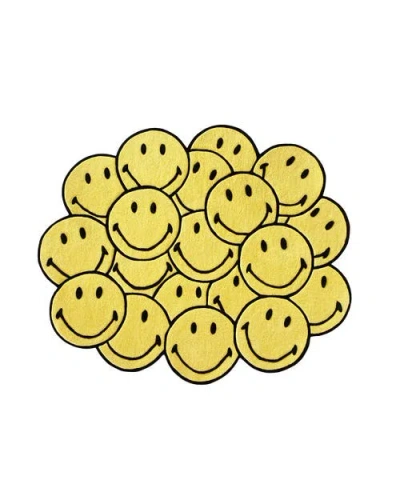 Maison Deux Smiley Round Rug In Yellow