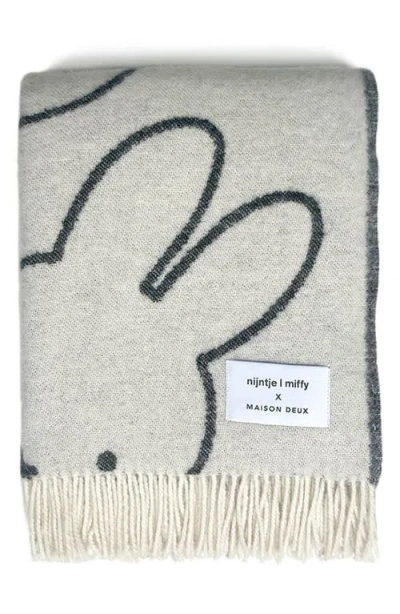 Maison Deux X Miffy Kids' Wool Blanket In White/ Black