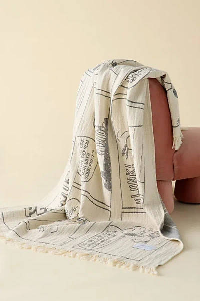 Maison Deux X Peanuts Snoopy Flight School Comic Strip Throw Blanket In White At Urban Outfitters In Neutral