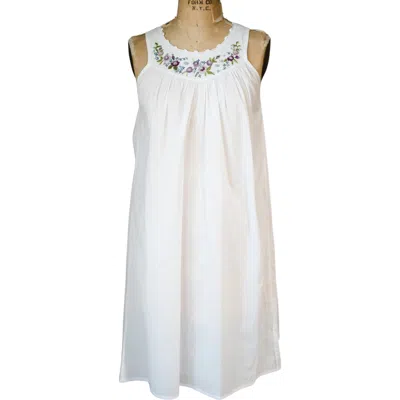 Maison D'haiti Purple Rosebud Nightgown In White