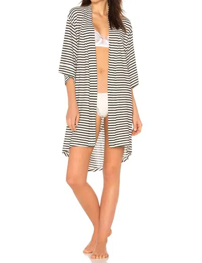 Maison Du Soir Florence Knit Robe In Pearl Stripe In Gray