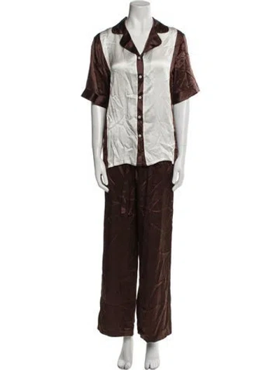 Pre-owned Maison Essentiele Silk Colorblock Pattern Pajamas In Brown