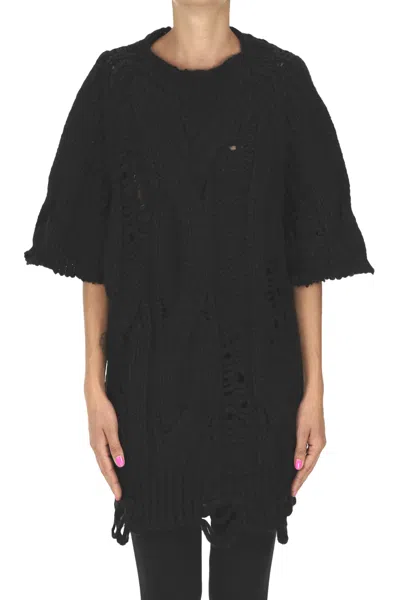 Maison Flaneur Woven Knit Maxi Pullover In Black