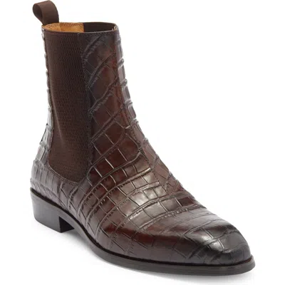 Maison Forte Enzo Croc Embossed Chelsea Boot In Brown