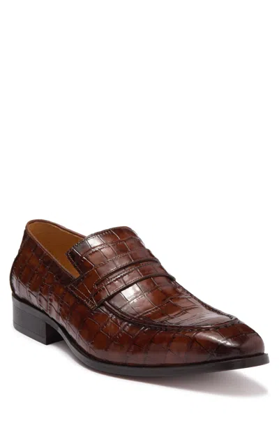 Maison Forte Vesper Croc Embossed Penny Loafer In Cognac