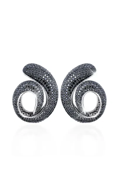 Maison H Jewels 18k White Gold Skin Earrings With Black Diamond In Gray