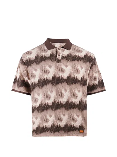 Maison Hideout Tie-dye Knit Polo Shirt In Brown