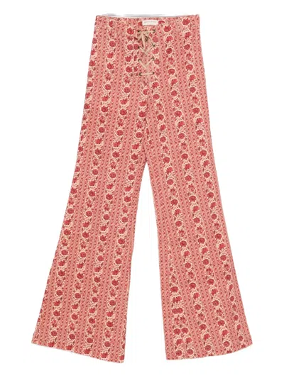 Maison Hotel Calypso Floral Flared Trousers In Red