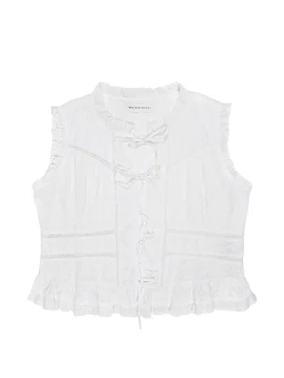 Maison Hotel Camila Ruffled Lace-up Top In White