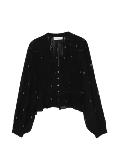 Maison Hotel Catherine Embroidered Pleated Blouse In Black