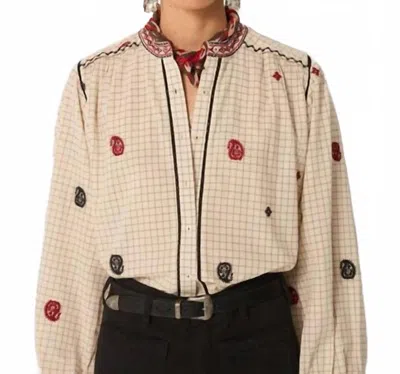 Maison Hotel Colette Blouse In Ivory Checks In Neutral
