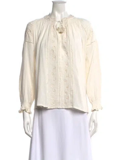 Pre-owned Maison Hotel Crew Neck Long Sleeve Blouse In White
