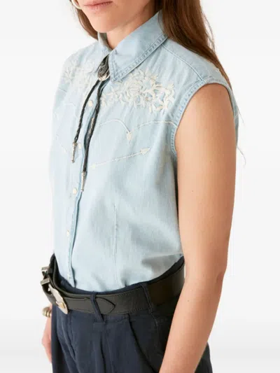 Maison Hotel Embroidered Sleeveless Shirt In Blue