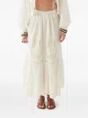 Maison Hotel Embroidered Tiered Midi Skirt In White