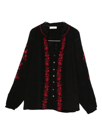 Maison Hotel Floral-embroidered Cotton Blouse In Red