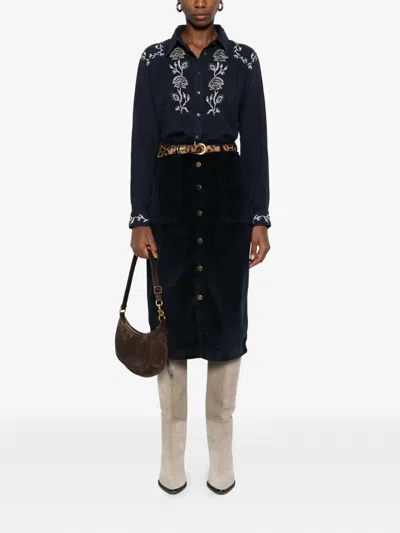 Maison Hotel Floral-embroidered Cotton Shirt In Blue