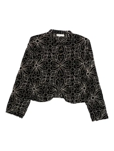 Maison Hotel Floral-embroidered Velvet Jacket In Black
