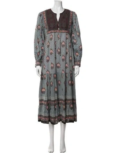 Pre-owned Maison Hotel Floral Print Long Dress In Blue