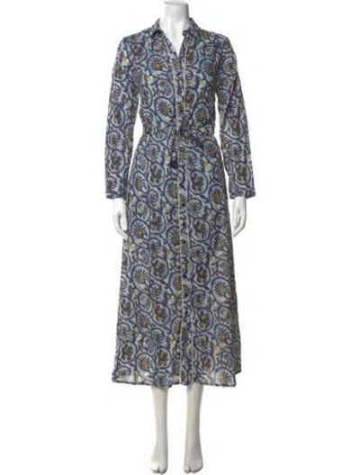 Pre-owned Maison Hotel Floral Print Long Dress In Blue