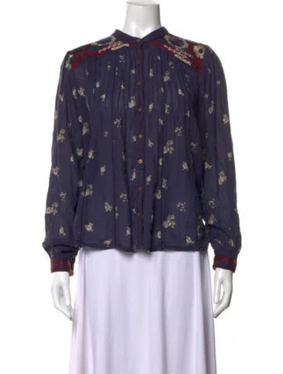 Pre-owned Maison Hotel Floral Print Long Sleeve Blouse In Blue
