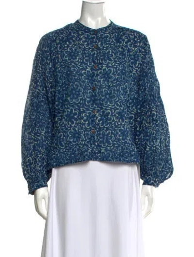 Pre-owned Maison Hotel Floral Print Long Sleeve Blouse In Blue