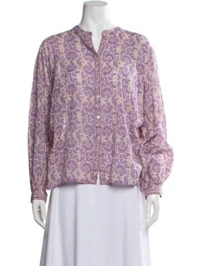 Pre-owned Maison Hotel Floral Print Long Sleeve Blouse In Purple