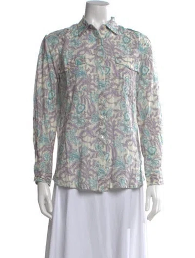 Pre-owned Maison Hotel Floral Print Long Sleeve Button-up Top In Neutral