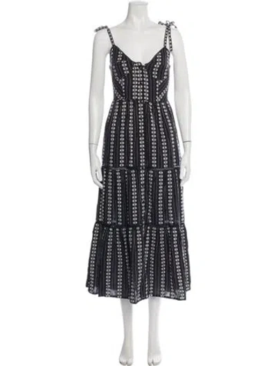 Pre-owned Maison Hotel Floral Print Midi Length Dress In Blue