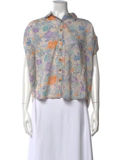 Pre-owned Maison Hotel Floral Print Short Sleeve Button-up Top In Multicolor