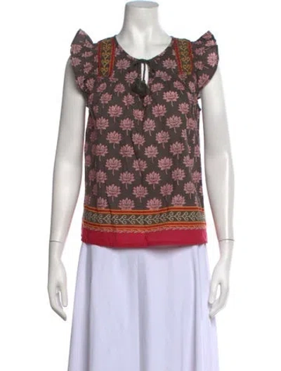 Pre-owned Maison Hotel Floral Print Tie Neck Blouse In Multicolor