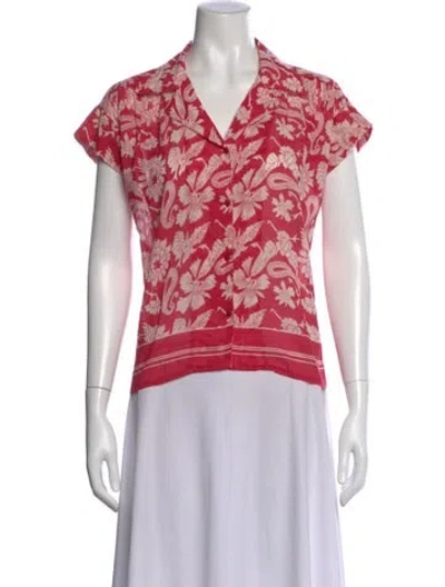 Pre-owned Maison Hotel Floral Print V-neck Blouse In Pink