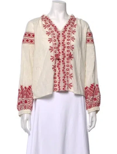 Pre-owned Maison Hotel Floral Print V-neck Blouse W/ Tags In Neutrals