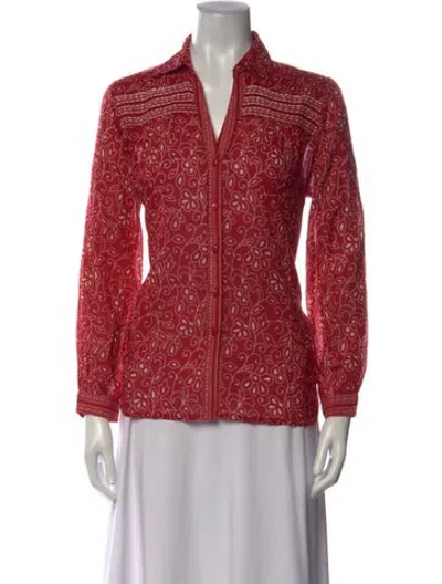 Pre-owned Maison Hotel Floral Print V-neck Top In Red