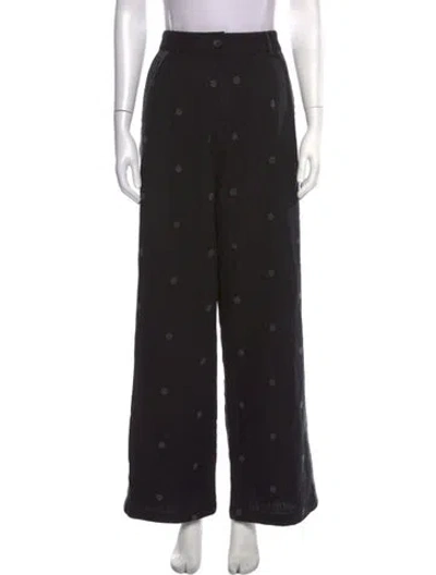 Pre-owned Maison Hotel Floral Print Wide Leg Pants In Black