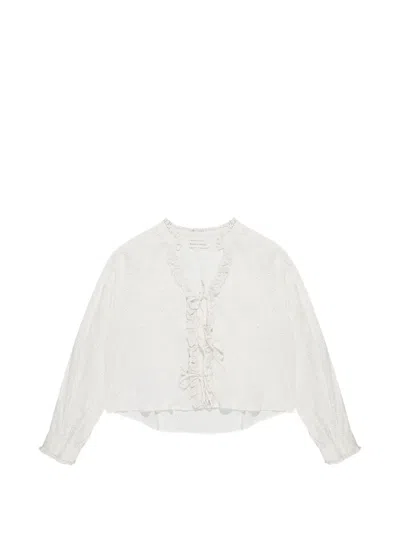 Maison Hotel Irene Broderie-anglaise Ruffled Blouse In White