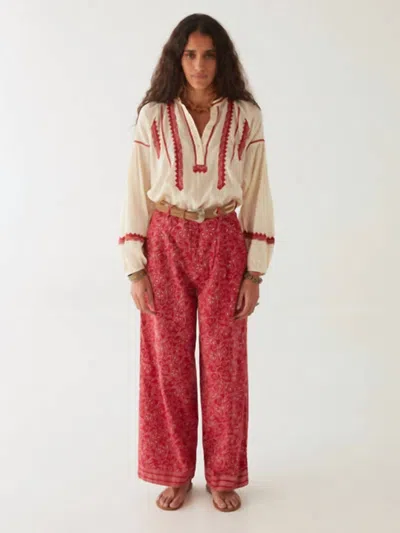 Maison Hotel Irina Billowy Sleeves Blouse In Bell Pepper In Multi
