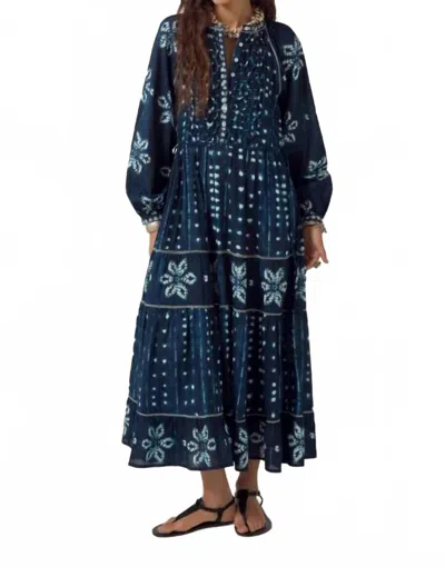 Maison Hotel Kumo Long Sleeve Dress In Shibori Ink In Blue