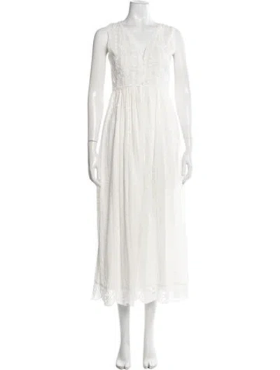Pre-owned Maison Hotel Lace Pattern Long Dress In White