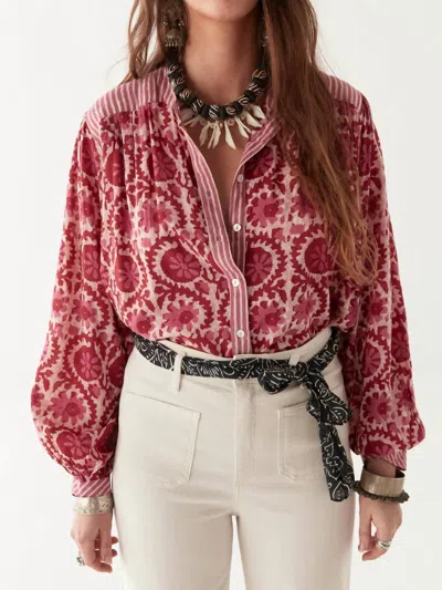 Maison Hotel Leandra Long Sleeve Blouse In Hot Pink In Multi