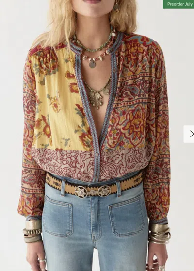 Maison Hotel Leandra Long Sleeve Blouse In Patch Work In Multi