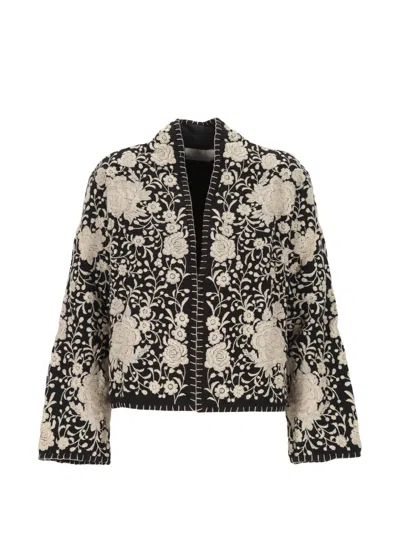 Maison Hotel Lola Floral-embroidered Blanket-stitch Jacket In Brown