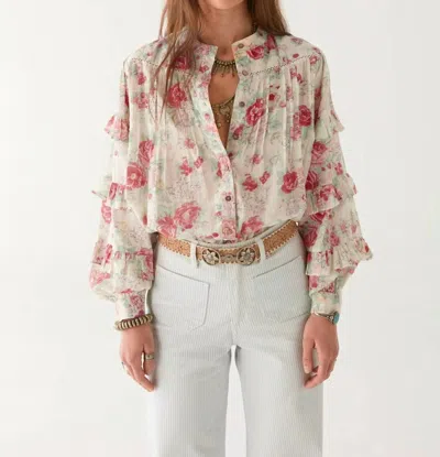 Maison Hotel Lolita Blouse In Candy Roses In White