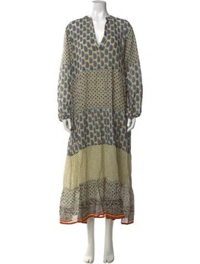Pre-owned Maison Hotel Paisley Print Long Dress In Green