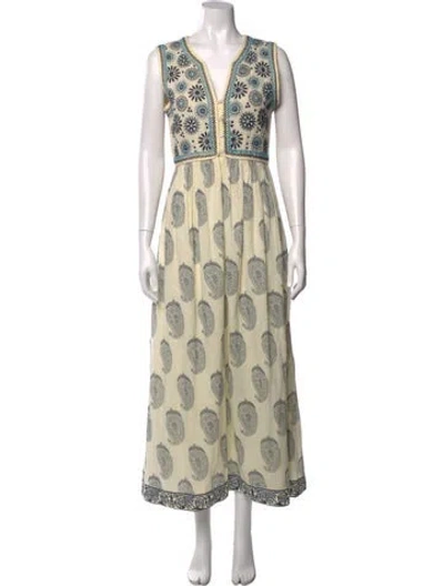 Pre-owned Maison Hotel Paisley Print Long Dress In Neutrals